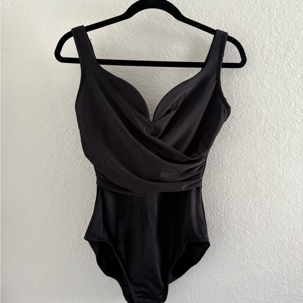 Black Draped One-Piece Swimsuit - Women Swim